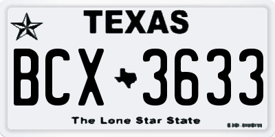 TX license plate BCX3633