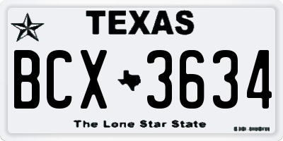 TX license plate BCX3634
