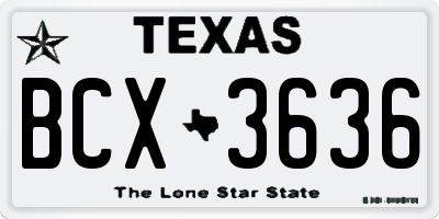TX license plate BCX3636