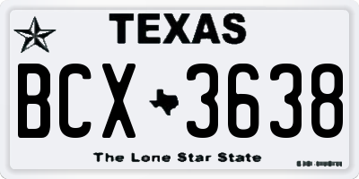 TX license plate BCX3638