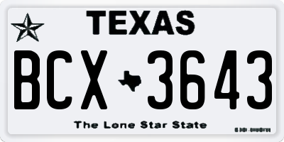 TX license plate BCX3643