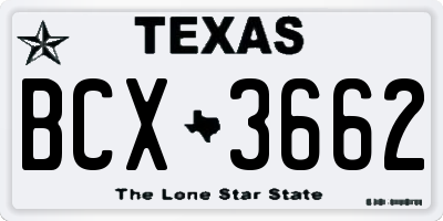 TX license plate BCX3662
