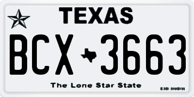 TX license plate BCX3663