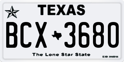 TX license plate BCX3680