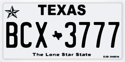 TX license plate BCX3777