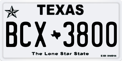 TX license plate BCX3800