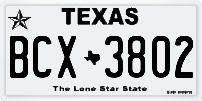 TX license plate BCX3802