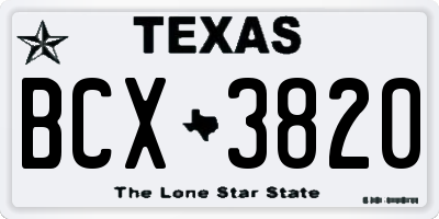 TX license plate BCX3820