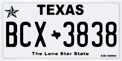 TX license plate BCX3838