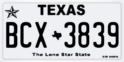 TX license plate BCX3839