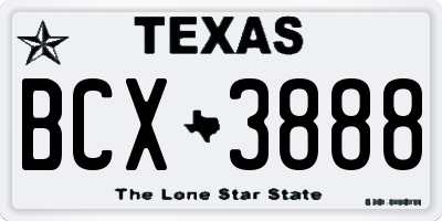 TX license plate BCX3888