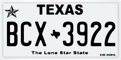 TX license plate BCX3922