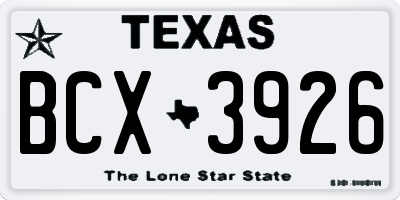 TX license plate BCX3926