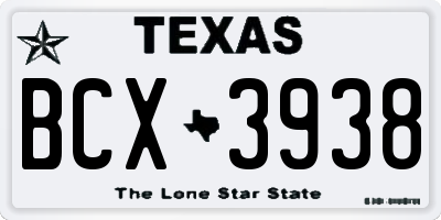 TX license plate BCX3938