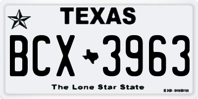 TX license plate BCX3963
