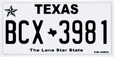 TX license plate BCX3981