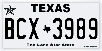 TX license plate BCX3989