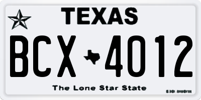 TX license plate BCX4012