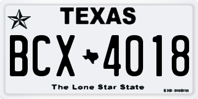 TX license plate BCX4018