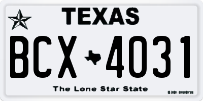 TX license plate BCX4031