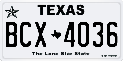 TX license plate BCX4036