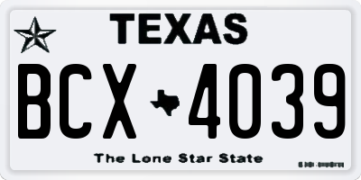 TX license plate BCX4039