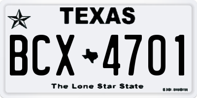 TX license plate BCX4701