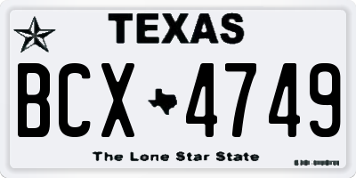 TX license plate BCX4749