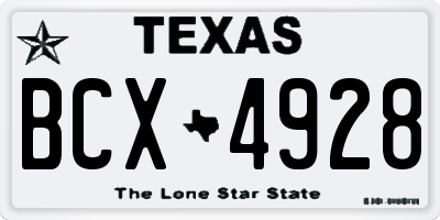 TX license plate BCX4928