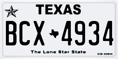 TX license plate BCX4934