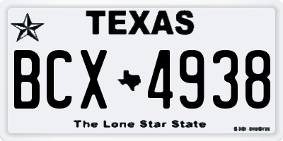 TX license plate BCX4938