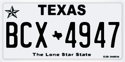 TX license plate BCX4947