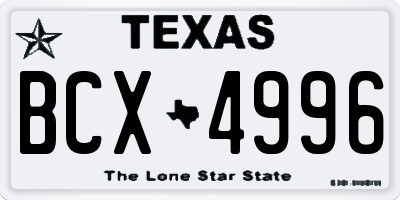TX license plate BCX4996