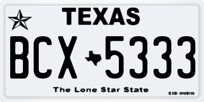 TX license plate BCX5333