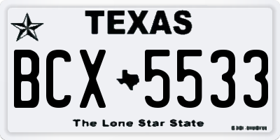 TX license plate BCX5533