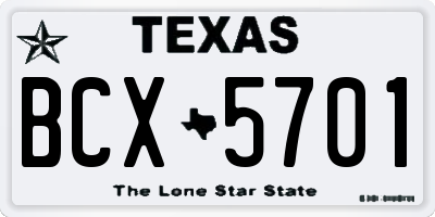 TX license plate BCX5701