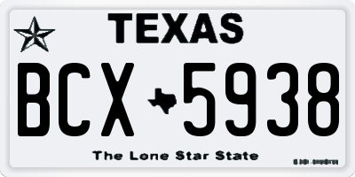 TX license plate BCX5938