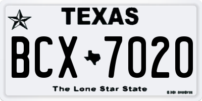 TX license plate BCX7020