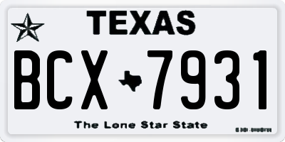 TX license plate BCX7931