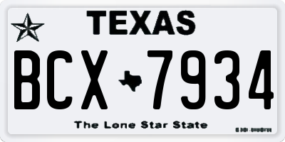 TX license plate BCX7934
