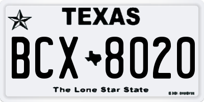 TX license plate BCX8020