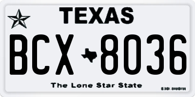 TX license plate BCX8036