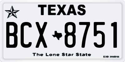 TX license plate BCX8751