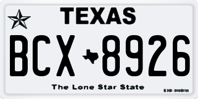 TX license plate BCX8926