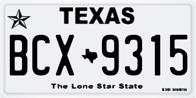 TX license plate BCX9315
