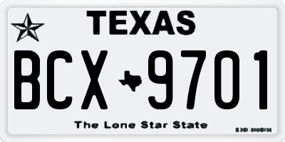 TX license plate BCX9701