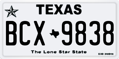 TX license plate BCX9838
