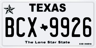TX license plate BCX9926
