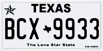 TX license plate BCX9933