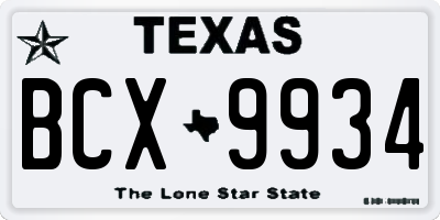 TX license plate BCX9934